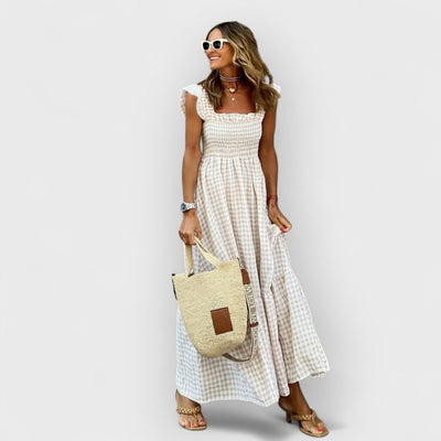 Belle | Plaid Ruffle-Sleeve Smocked Maxi Dress