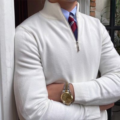Old Money Stand Collar Half-Zipper Knitted Sweater