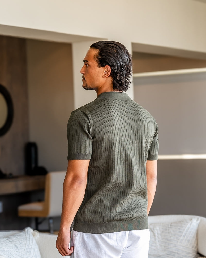 Theo | Ribbed Knit Polo Shirt