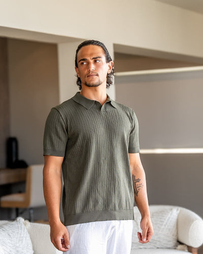 Theo | Ribbed Knit Polo Shirt