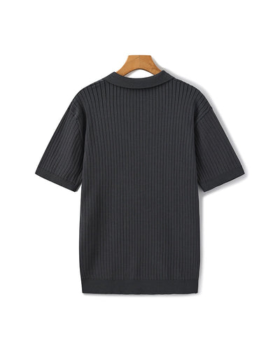 Theo | Ribbed Knit Polo Shirt